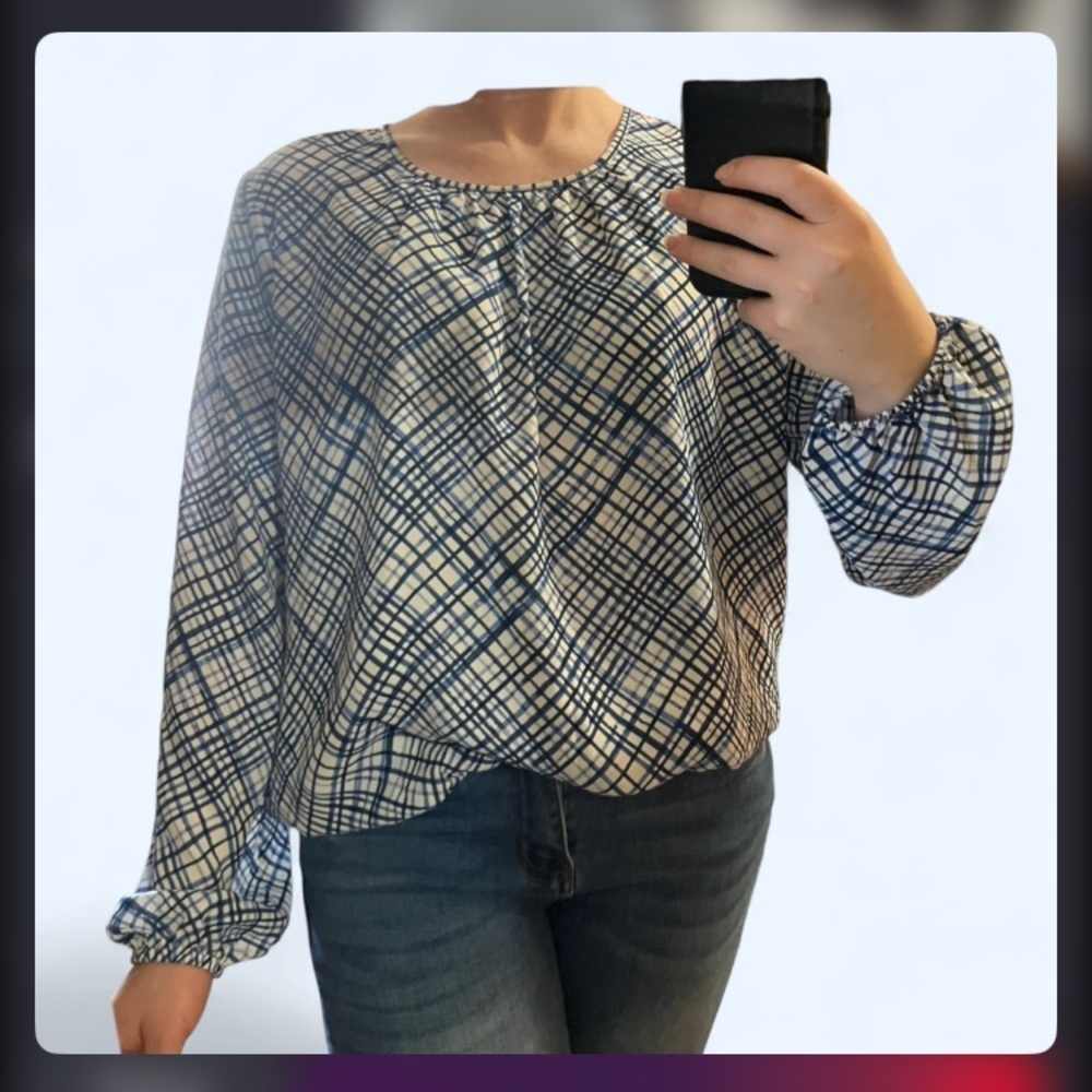 Tommy Hilfiger Navy and White Checkered Blouse NWOT